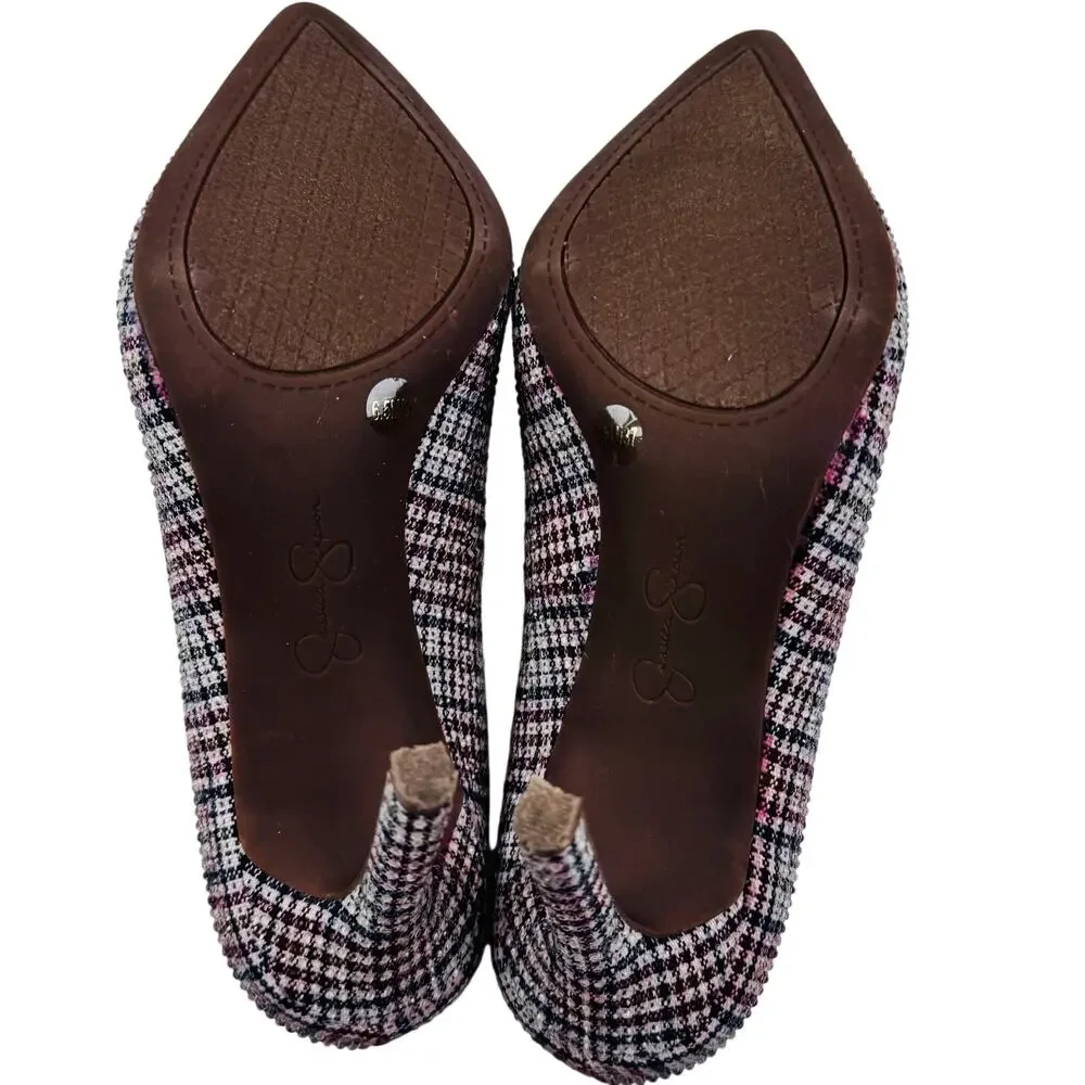Jessica Simpson Nettles Plaid Preppy Sparkle Rhinestone Pumps Women's Size 6.5